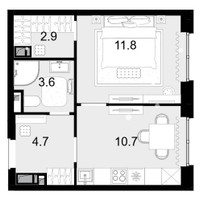 Планировка однокомнатной(квартира) площадью 33.7 квадратных метров в “ЖК Новая Звезда (Газопровод)”