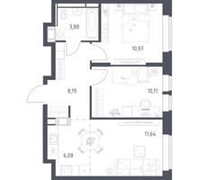 Планировка двухкомнатной(квартира) площадью 50.87 квадратных метров в “ЖК Большое Путилково”