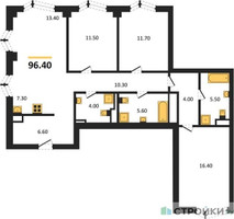 Планировка трехкомнатной(квартира) площадью 96.4 квадратных метров в “ICE TOWERS (Айс Тауэрс)”