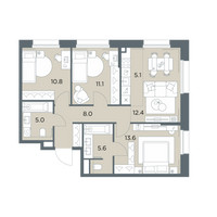 Планировка 4+ комнатной(квартира) площадью 71.6 квадратных метров в “ЖК Станиславский”