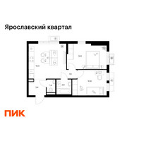 Планировка двухкомнатной(квартира) площадью 49.4 квадратных метров в “Ярославский квартал”