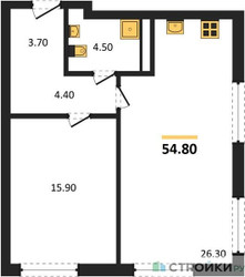 Планировка однокомнатной(квартира) площадью 54.8 квадратных метров в ЖК “ЖК Крылатская 33”