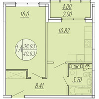 Планировка однокомнатной(квартира) площадью 40.93 квадратных метров в “ЖК Шолохово”