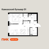 Планировка однокомнатной(квартира) площадью 37.2 квадратных метров в “ЖК Кавказский бульвар 51”