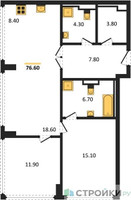 Планировка двухкомнатной(квартира) площадью 76.6 квадратных метров в “ЖК High Life (Хай Лайф)”