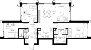 Планировка трехкомнатной(квартира) площадью 83 квадратных метров в “ЖК СЕТ”