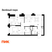 Планировка двухкомнатной(квартира) площадью 46.7 квадратных метров в “ЖК Зеленый парк”