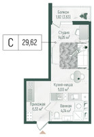 Планировка студии(квартира) площадью 31.44 квадратных метров в “ЖК Рига Хиллс”