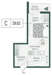 Планировка студии(квартира) площадью 31.44 квадратных метров в ЖК “ЖК Рига Хиллс”