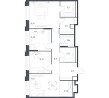 Планировка трехкомнатной(квартира) площадью 92.86 квадратных метров в “ЖК Верейская 41”