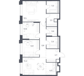 Планировка трехкомнатной(квартира) площадью 92.86 квадратных метров в ЖК “ЖК Верейская 41”