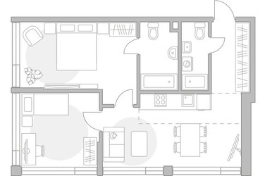 Планировка двухкомнатной(квартира) площадью 59.45 квадратных метров в ЖК “ЖК Мневники от Гранель”