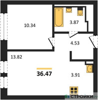Планировка однокомнатной(квартира) площадью 36.47 квадратных метров в “ЖК Квартал Ивакино”
