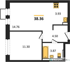 Планировка однокомнатной(квартира) площадью 38.36 квадратных метров в “ЖК Квартал Ивакино”