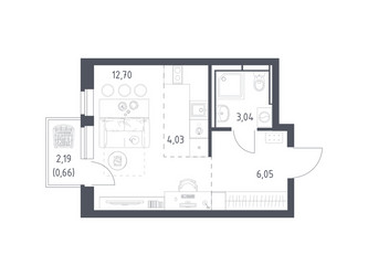 Планировка студии(квартира) площадью 26.48 квадратных метров в ЖК “ЖК Новое Видное”