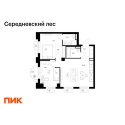 Планировка двухкомнатной(квартира) площадью 58 квадратных метров в ЖК “ЖК Середневский лес”