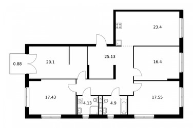 Планировка 4+ комнате(квартира) площадью 129.92 квадратных метров в “ЖК Green Park (Грин Парк)”