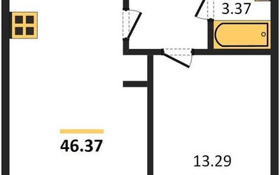 Планировка однокомнатной(апартаменты) площадью 46.37 квадратных метров в ЖК “ЖК Пятницкое 58 (Перец)”