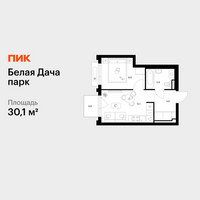 Планировка однокомнатной(квартира) площадью 30.1 квадратных метров в “ЖК Белая Дача парк”