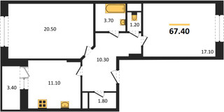 Планировка двухкомнатной(квартира) площадью 67.4 квадратных метров в “ЖК Эдельвейс (Первомайское)”