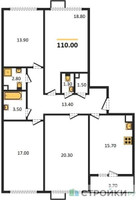 Планировка 4+ комнатной(квартира) площадью 110 квадратных метров в “ЖК 1-й Ленинградский (Первый Ленинградский)”