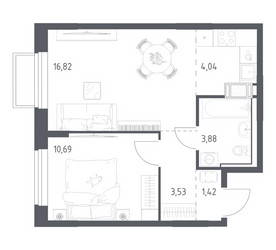Планировка однокомнатной(квартира) площадью 40.38 квадратных метров в ЖК “ЖК Томилино Парк”