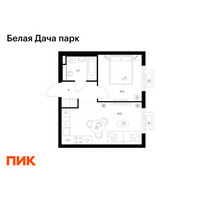 Планировка однокомнатной(квартира) площадью 34.4 квадратных метров в “ЖК Белая Дача парк”