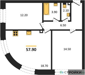 Планировка двухкомнатной(квартира) площадью 57.9 квадратных метров в ЖК “ЖК ЗИЛАРТ”