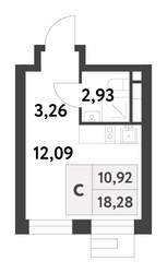 Планировка студии(квартира) площадью 18.66 квадратных метров в ЖК “ЖК Smart Garden (Смарт Гарден)”