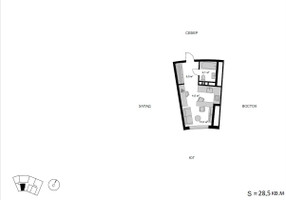 Планировка однокомнатной(квартира) площадью 28.5 квадратных метров в “ЖК Мытищи Сити”