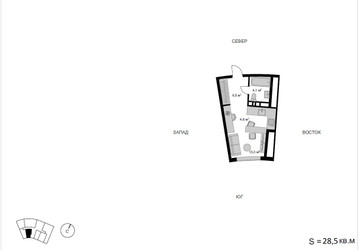 Планировка однокомнатной(квартира) площадью 28.5 квадратных метров в ЖК “ЖК Мытищи Сити”