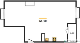 Планировка двухкомнатной(квартира) площадью 61.1 квадратных метров в “ЖК Римский”