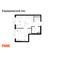 Планировка однокомнатной(квартира) площадью 33.5 квадратных метров в “ЖК Середневский лес”