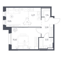 Планировка однокомнатной(квартира) площадью 44.53 квадратных метров в “ЖК Заречье Парк”
