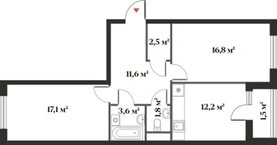 Планировка двухкомнатной(квартира) площадью 65.6 квадратных метров в ЖК “Миниполис 8 кленов”