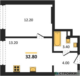 Планировка однокомнатной(квартира) площадью 32.8 квадратных метров в ЖК “ЖК Portland (Портланд)”