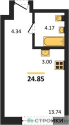 Планировка студии(квартира) площадью 24.85 квадратных метров в ЖК “ЖК EvoPark Сокольники”