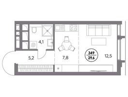 Планировка студии(квартира) площадью 29.6 квадратных метров в “ЖК Дом 56”