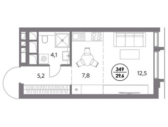 Планировка студии(квартира) площадью 29.6 квадратных метров в ЖК “ЖК Дом 56”