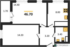 Планировка двухкомнатной(квартира) площадью 46.7 квадратных метров в “ЖК Одинцово Сити”
