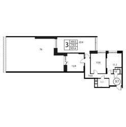 Планировка трехкомнатной(квартира) площадью 101.8 квадратных метров в ЖК “ЖК Космос”