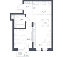 Планировка однокомнатной(квартира) площадью 45.16 квадратных метров в “ЖК Большое Путилково”