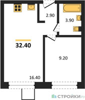 Планировка однокомнатной(квартира) площадью 32.4 квадратных метров в “ЖК Никольский квартал Отрада”