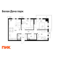 Планировка трехкомнатной(квартира) площадью 70.2 квадратных метров в “ЖК Белая Дача парк”