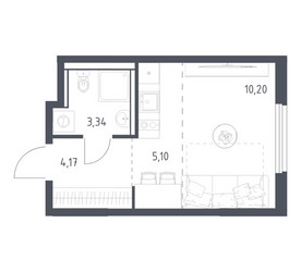 Планировка студии(квартира) площадью 22.81 квадратных метров в ЖК “ЖК Пригород Лесное”