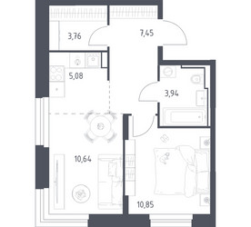Планировка однокомнатной(квартира) площадью 41.72 квадратных метров в ЖК “ЖК Квартал Строгино”