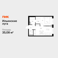 Планировка однокомнатной(квартира) площадью 35.08 квадратных метров в “ЖК Ильинские луга”