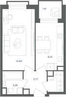 Планировка однокомнатной(квартира) площадью 35.2 квадратных метров в “ЖК Равновесие”