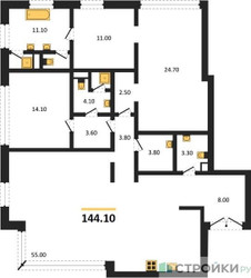 Планировка двухкомнатной(квартира) площадью 144.1 квадратных метров в ЖК “ЖК Nicole (Николь)”