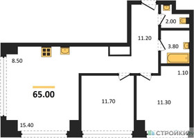 Планировка двухкомнатной(квартира) площадью 65 квадратных метров в “ЖК Very (Вери)”